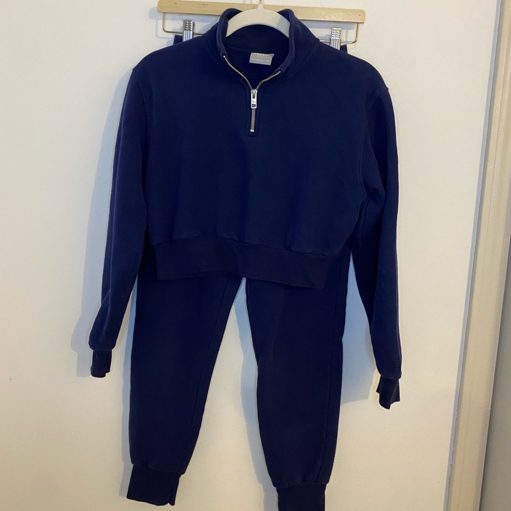 Aritzia Tna Cozy AF SET 1/4 Zip Pullover Sweatshirt & Sweatpants Navy - Picture 11 of 11